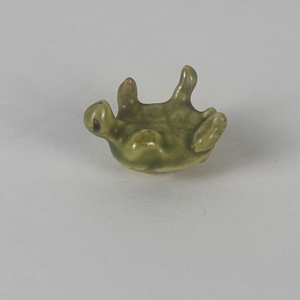 Miniature Turtle on Back Green Glazed Painted Eyes